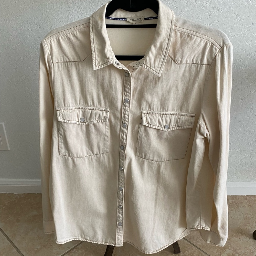 Pilcro Western Button-Up Shirt Cream